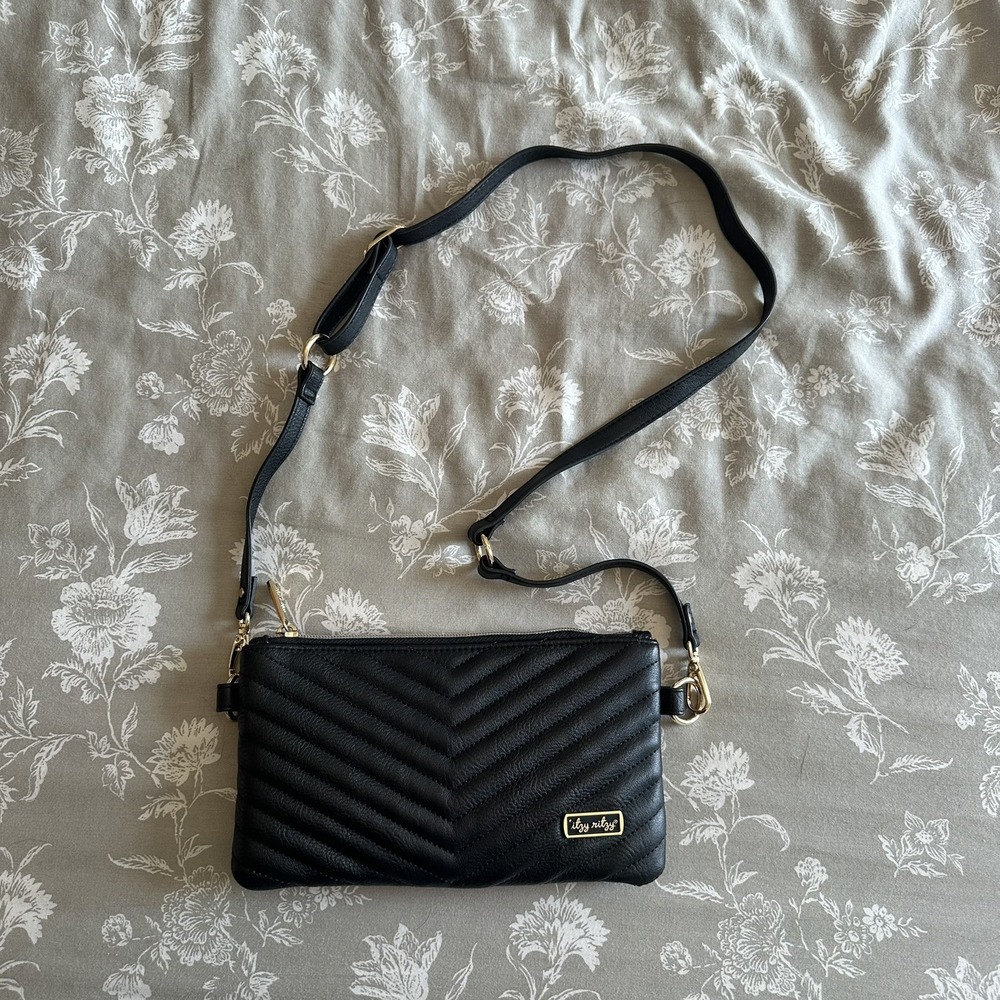 Itzy Ritzy Black Shoulder Bag Clutch Crossbody Bag Gold Accent Mom Must Have